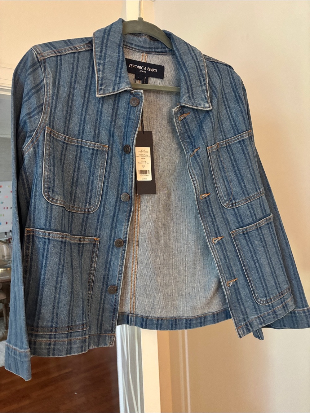 Veronica Beard Blue Striped Denim Jacket
